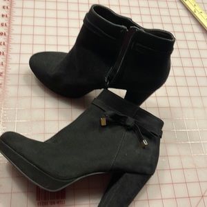 Black suede shirt boots with gold hardware size 9.5